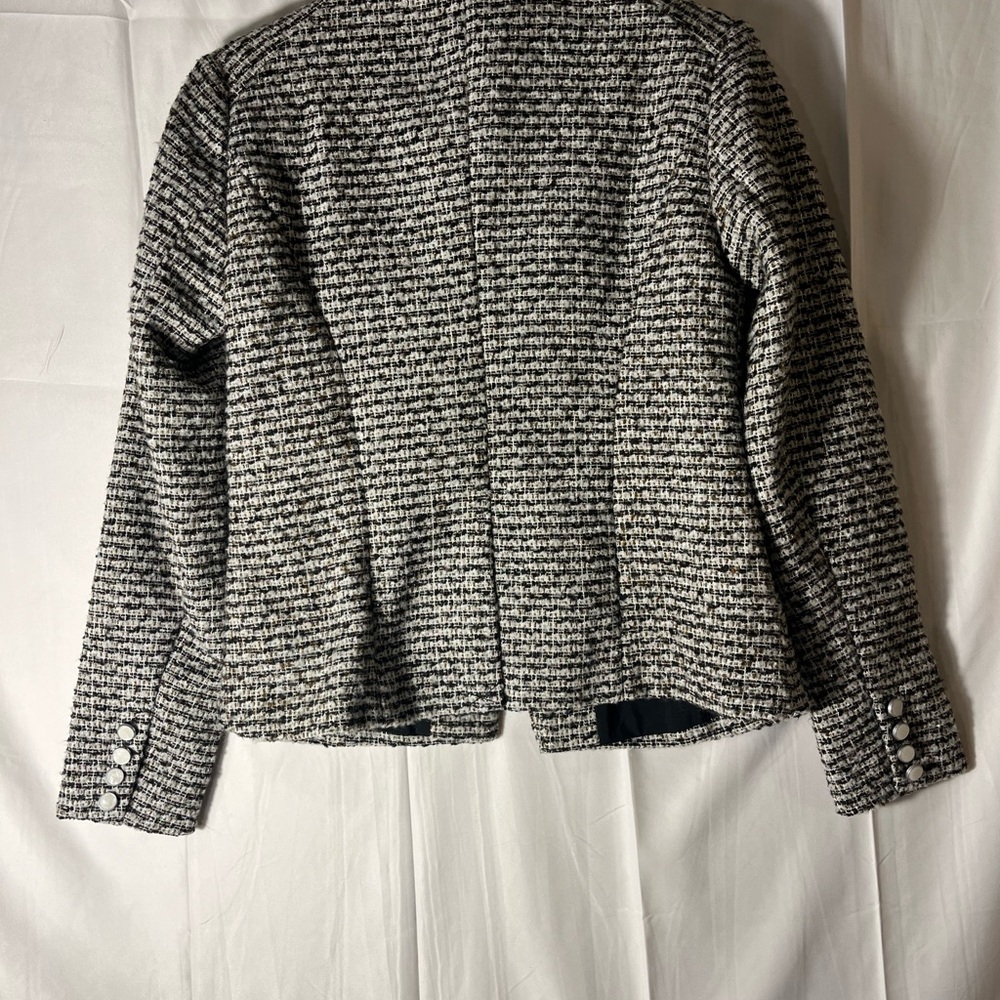 ECRU tweed blazer with double breasted look in black and white tweed Sz 8 - Picture 10 of 10